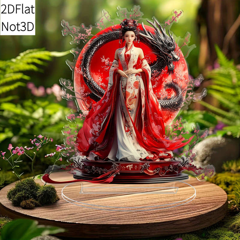 1pc 2D Flat   Acrylic Cheongsam Girl Figurine with Stand Vibrant Red White Traditional Chines