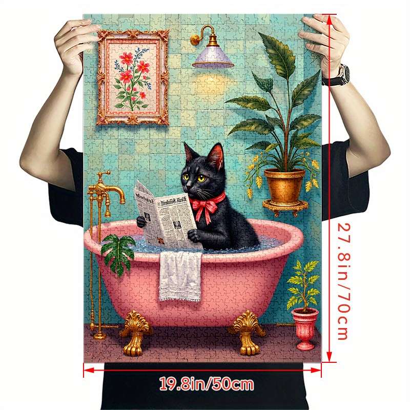1000pcs Black Cat in Bathtub Jigsaw Puzzle Large Challenging DIY Family Game with