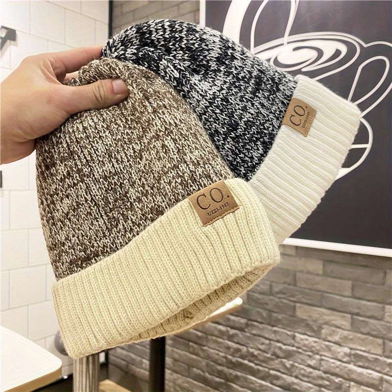 1pc Winter Warmth Plus Velvet Beanie Hat for Men Thickened Ear Protection Knit Cap 100% Polye