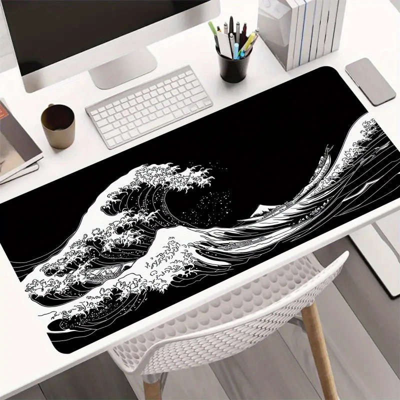 1pc 30x60cm Gaming Mouse Pad Black and White Wave Design Non-Slip Rubber Base
