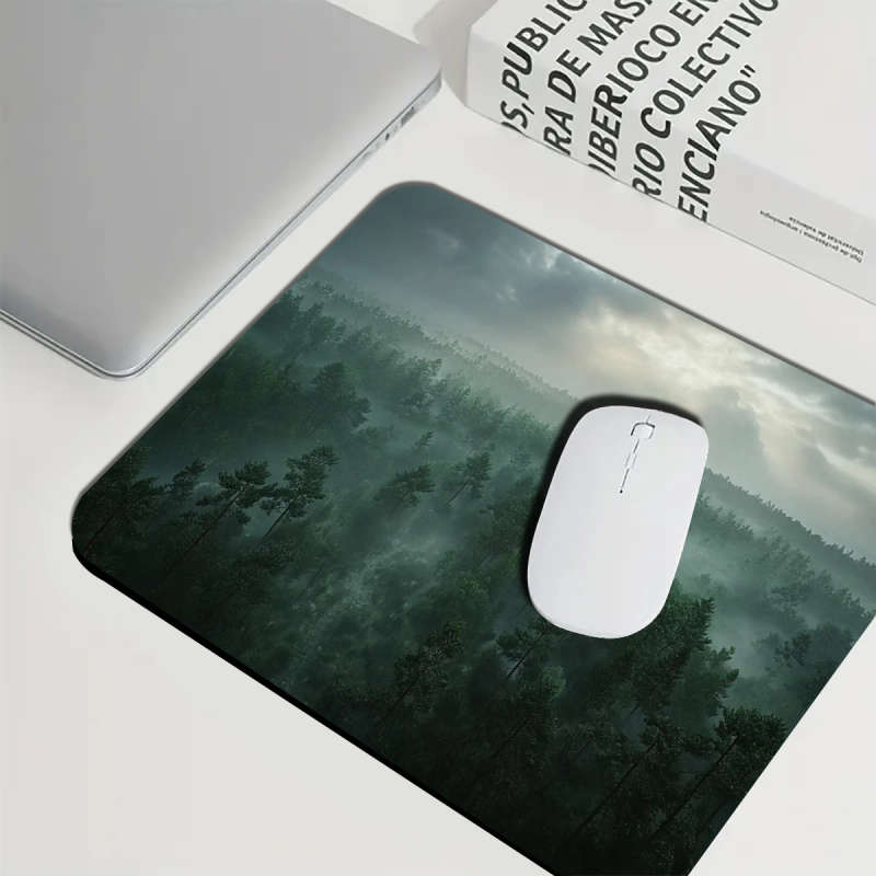 1pc 21x26cm Mystical Foggy Forest Design Mouse Pad Waterproof Non-slip Rubber Base