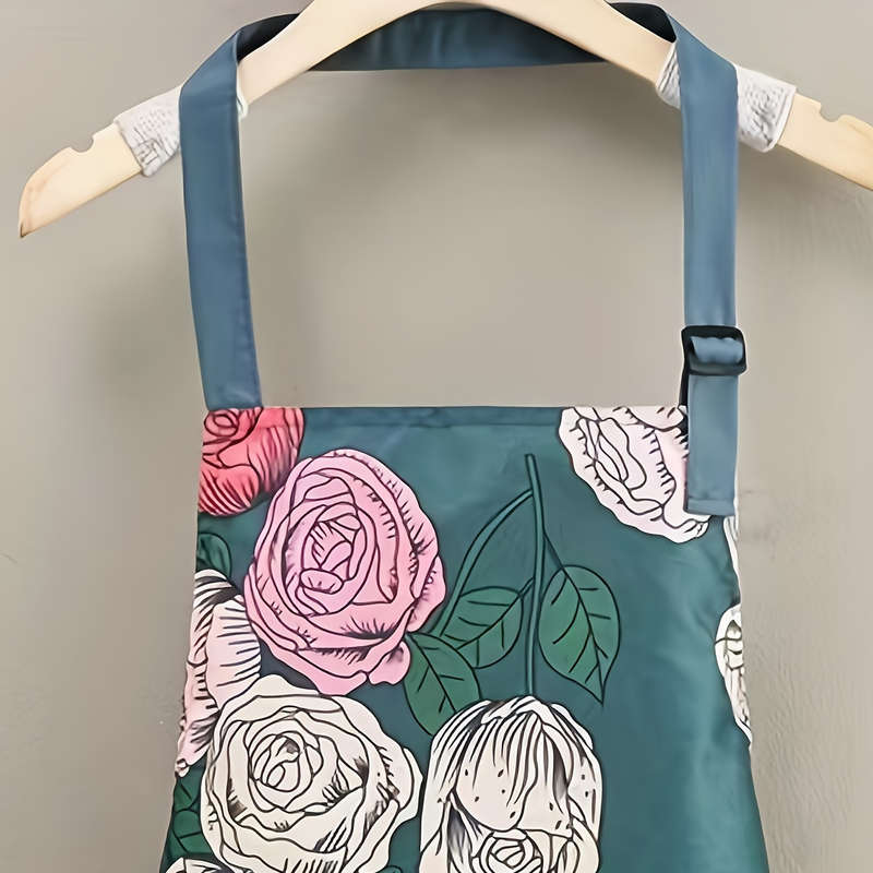 1pc Adults' Floral PVC Apron Stain-Resistant Durable Adjustable Oil-Resistant for Cooking Ga