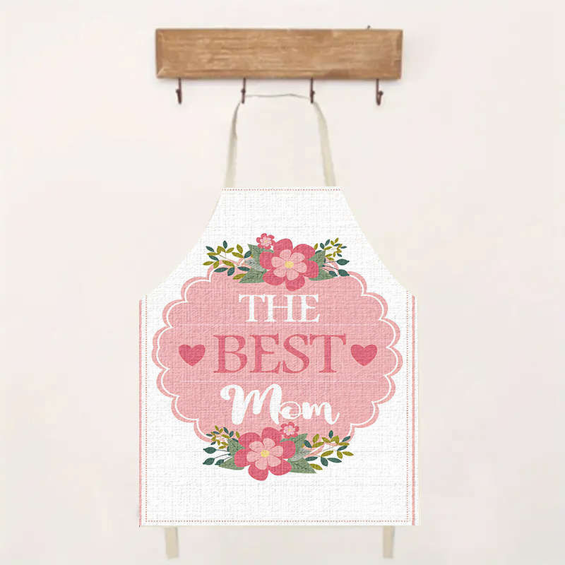1pc Mother'S Day Apron Polyester Woven Adjustable Neck Floral "The Best Mom" Design Perfec