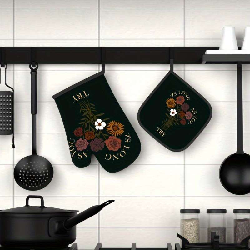 2pcs 26.92x17.02 cm Heat Resistant Oven Mitts And Potholders