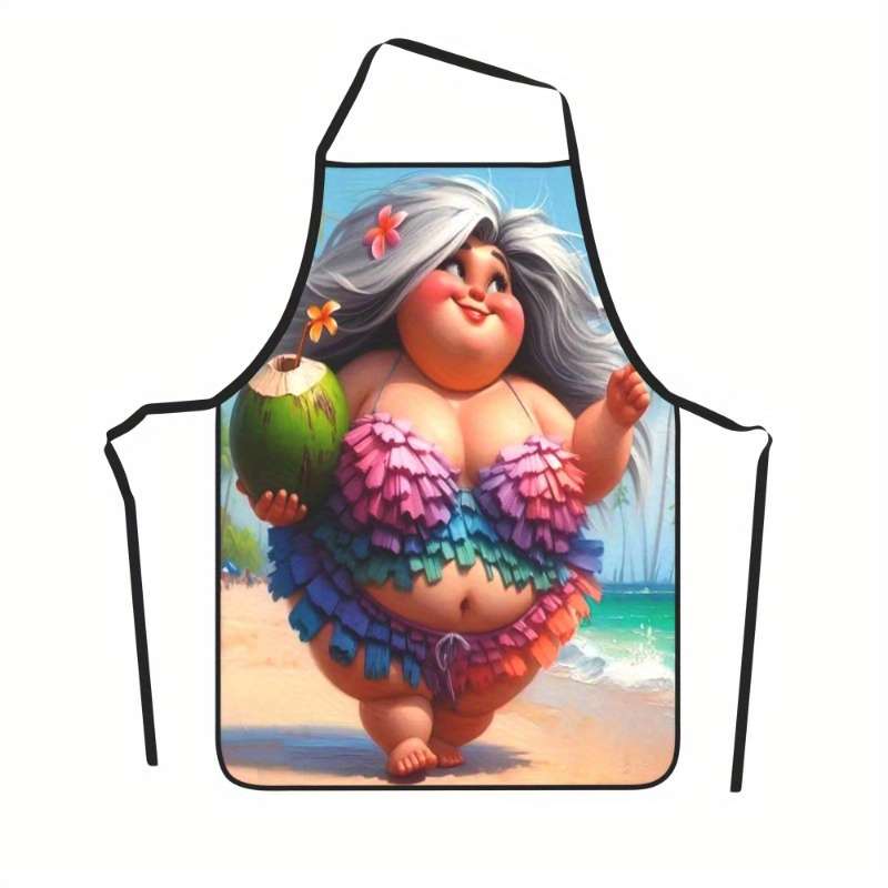 1pc Kitchen Apron 1pc 23.5x31.5 Fat woman walking on the beach Womens Aprons Cooking Aprons for Kit