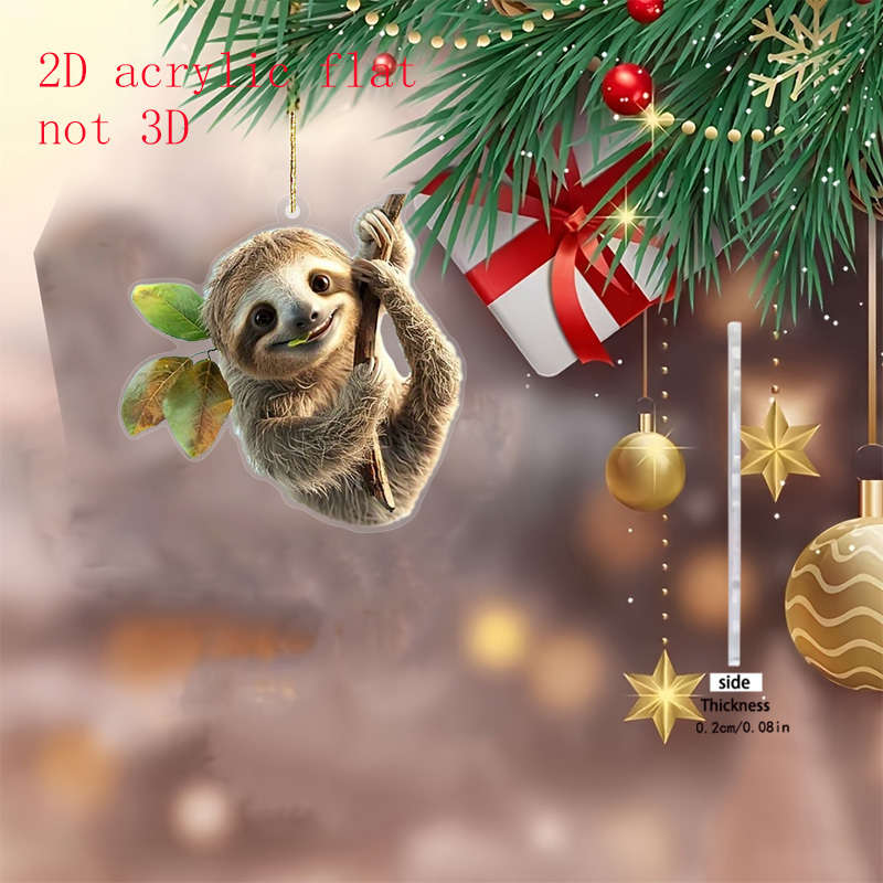 1pc 2D Flat  Acrylic Sloth Car Rearview Mirror Hanging Charm Cute Keychain Bag Decor for Animal