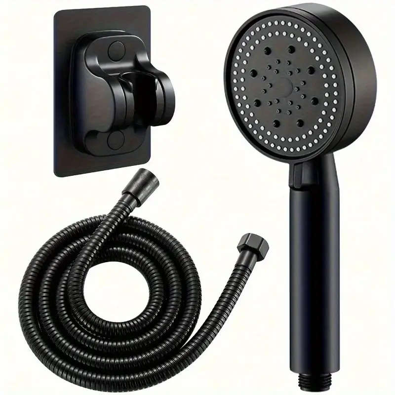 1set High-Pressure Handheld Shower Head with Bracket and Hose 5 Adjustable Water Flow Modes Wall Mou