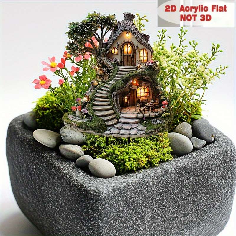 1pc 2D Flat A Stunning Acrylic Fairy Tree House Garden Stake in a  Design a Versatile