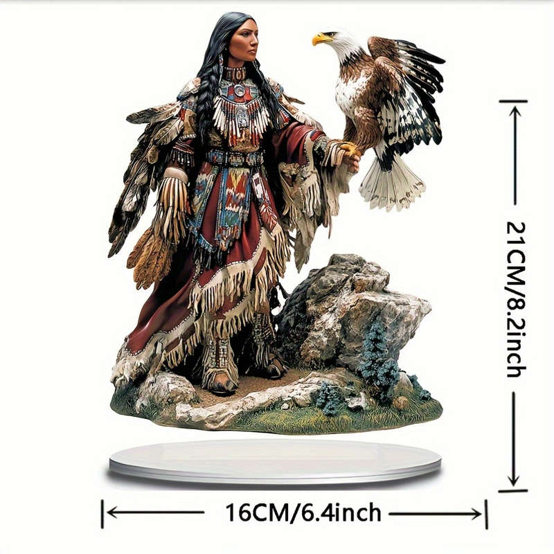 1pc 2D Flat  Bohemian Indian Woman and Eagle Acrylic Sun Catcher 16.26cm x 20.83cm Vibrant  Fla