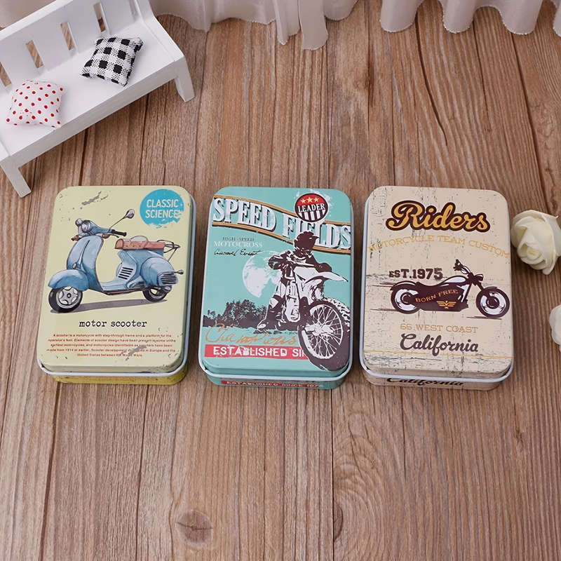 1pc Rectangular Iron Box Cartoon Mini Card Holder Hairpin Jewelry Storage Retro Design Bohemian