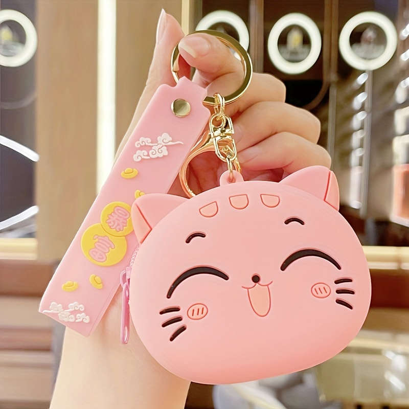 1pc Cute Black Cat Silicone Coin Purse with Keychain C Lightweight Zippered Pouch for Coins Ke