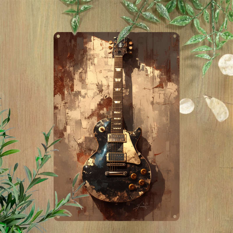 1pc  Retro Electric Guitar Aluminum Wall Art Sign Vintage Music Themed Decor for Home Bar Caf