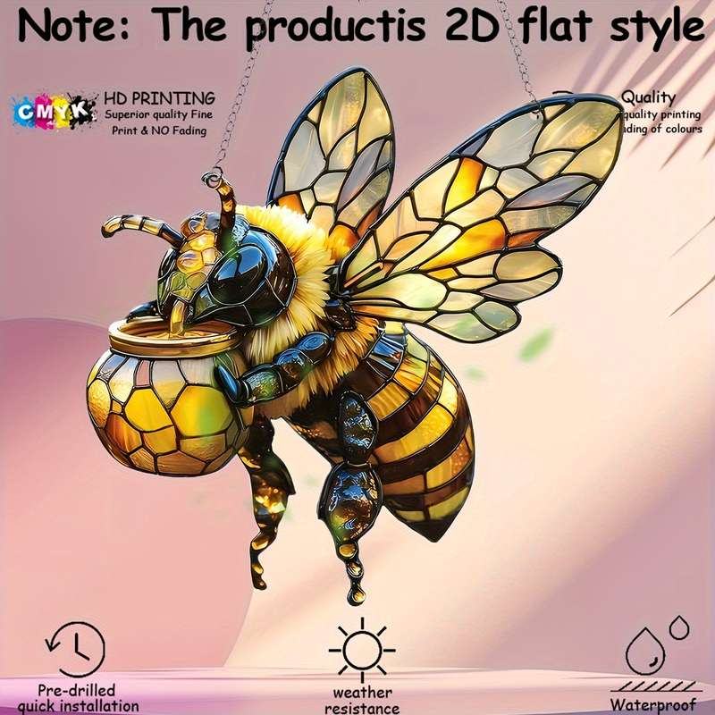 1pc 2D Flat  Vibrant  Bee Dreamcatcher 20.07cm Colorful Glass Style Hanging Decor for Home