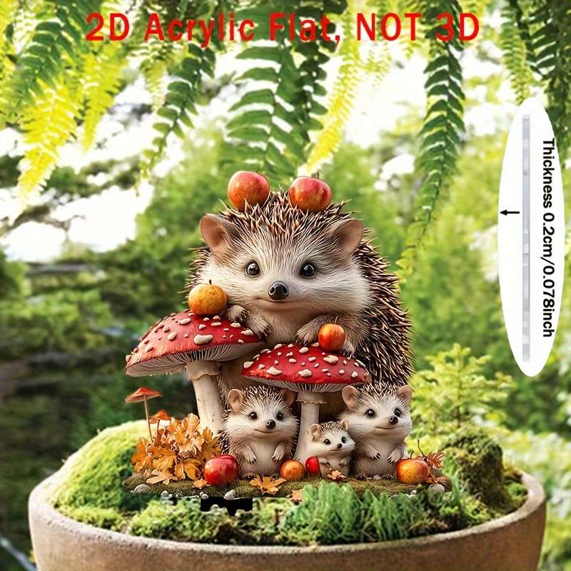 1pc 2D Flat  1-Pack Bohemian Style Crystal Hedgehog Garden Sign Humorous Animal Theme Outdoor Deco