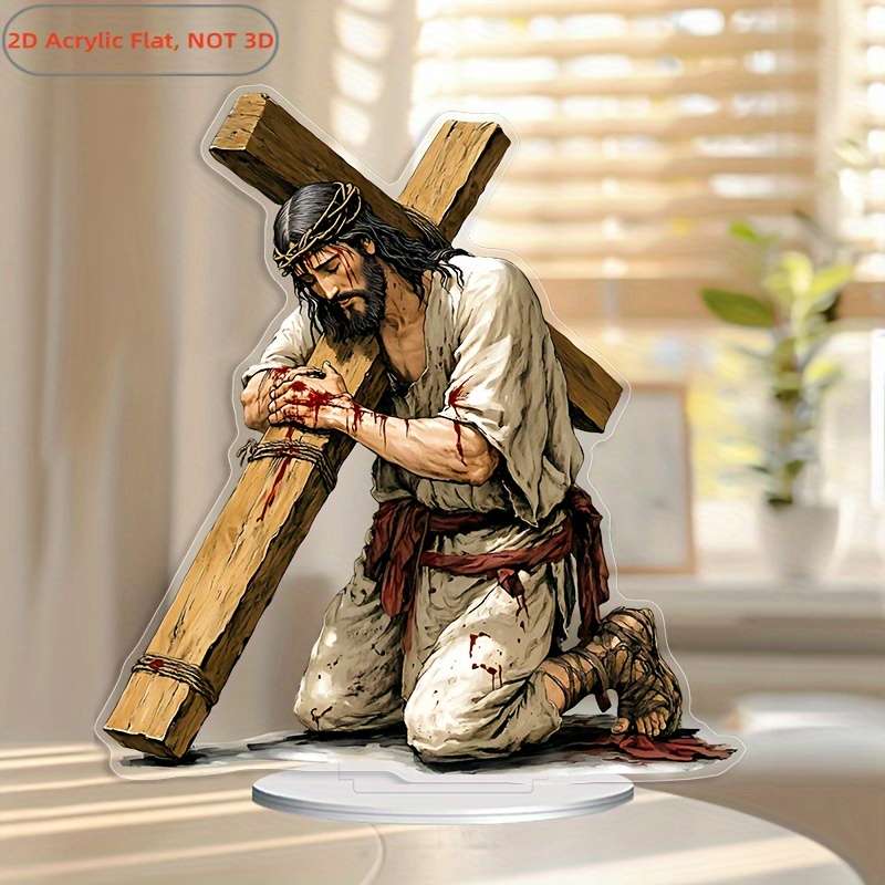 1pc 2D Flat   Acrylic Jesus Crucifixion Desk Statue with Detailed Blood-Stained Clothing Design