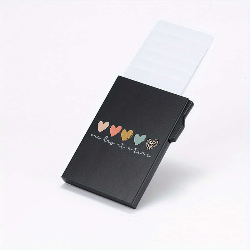1pc Love Series Side Push Pop-Up Wallet C Minimalist Metal RFID Blocking Card Holder with Heart Gra