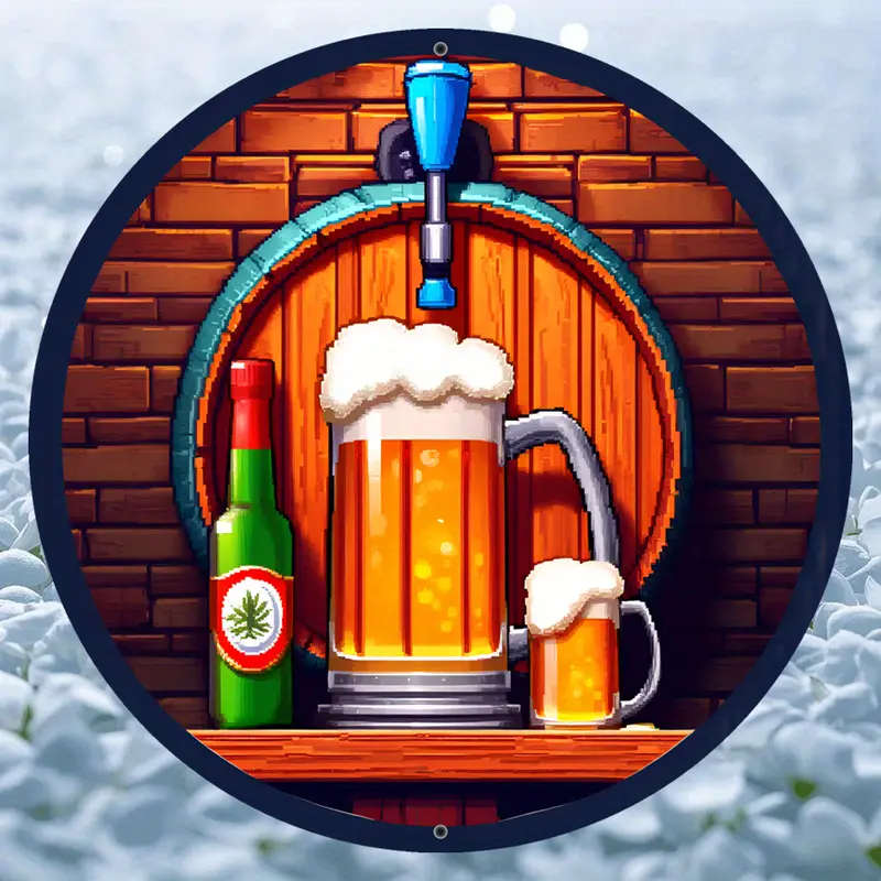 1pc Rustic Beer Barrel Metal Sign Aluminum Wall Hanging Decor with Mug and Bottle Design Waterproof