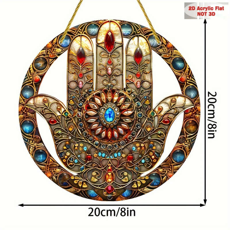 1pc 2D Flat  Bohemian Hamsa Hand Sun Catcher  Acrylic Window Hanging Decor with Colorful Staine