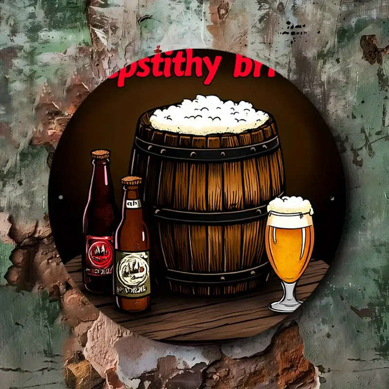 1pc Vintage Beer Barrel Glass Round Metal Sign 19.81cm UV-Resistant Aluminum Wall Art Easy to Hang w