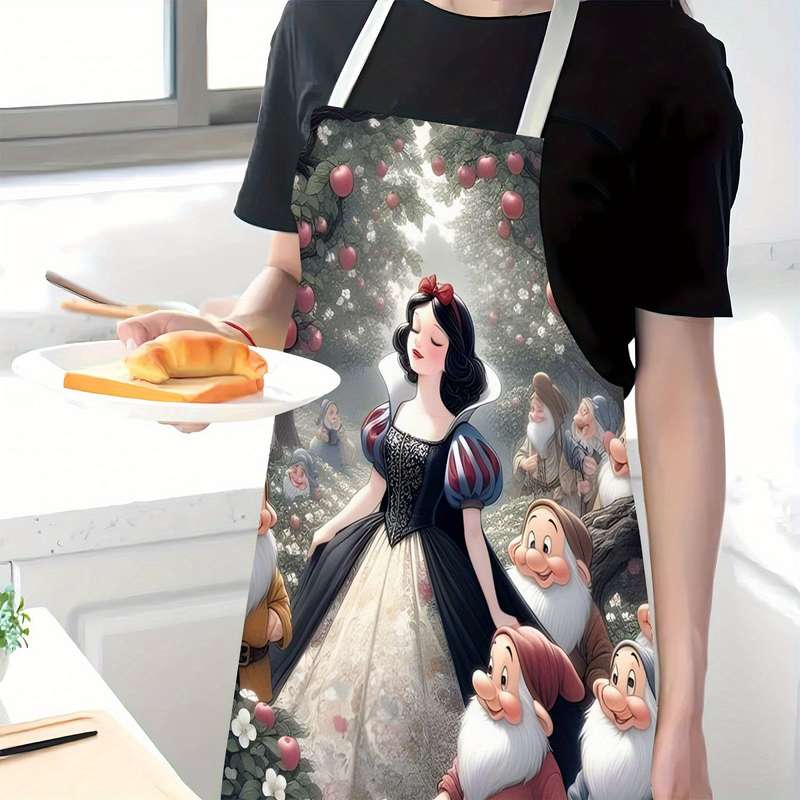 1pc Disney Snow White Cartoon Apron Adjustable Linen Kitchen Gown for Cooking Baking Whims