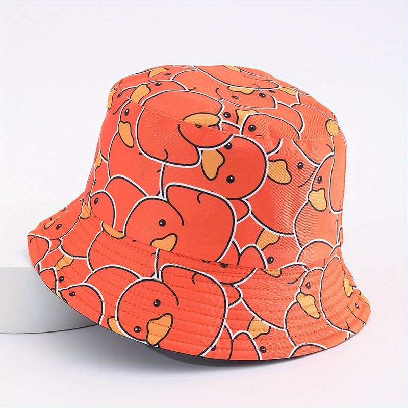 1pc Cartoon Yellow Duck Pattern Foldable Bucket Hat For Men And Women Lightweight Travel Sun Hat W