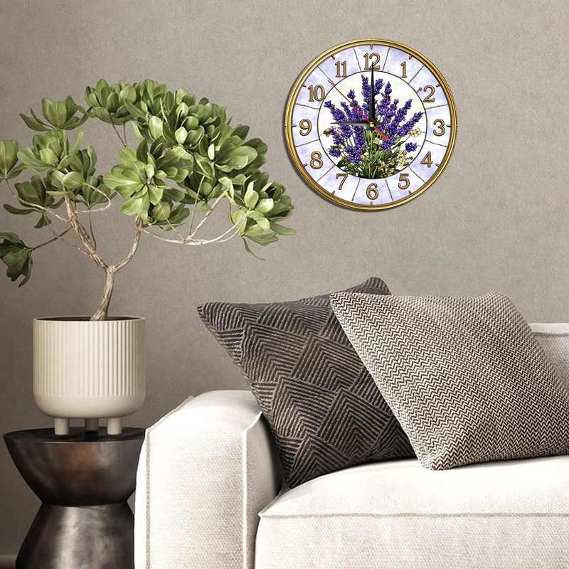 1pc Vintage Lavender Wooden Wall Clock Silent Farmhouse Style Decor for Kitchen Bedroom Office