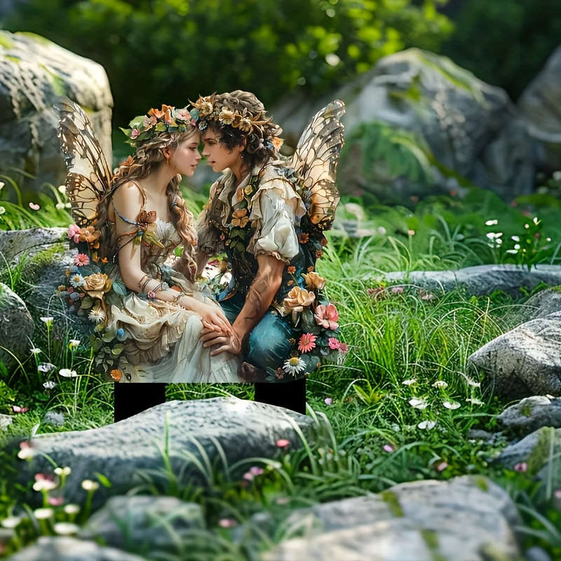 1pc 2D Flat   Charming Acrylic Fairy Couple Garden Card Set Love-Themed Outdoor Decoration Su