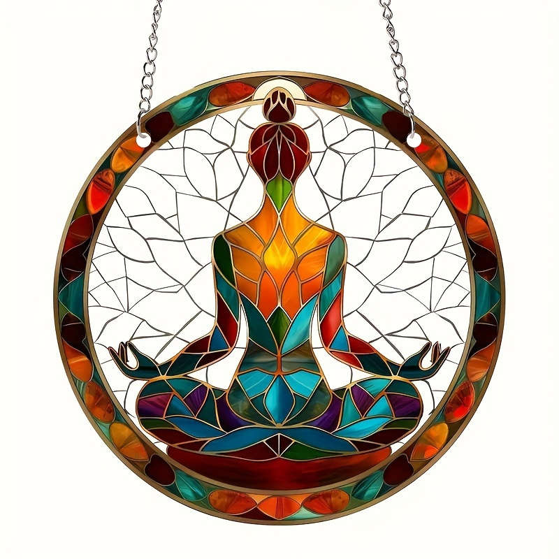 1pc 2D Flat  A  Acrylic Decorative Piece Yoga Style Acrylic Sun Catcher Colorful Glass Style