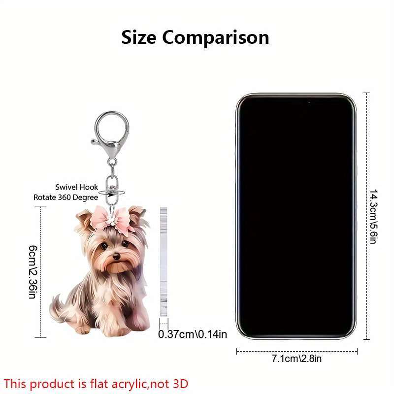 1pc 2D Flat  Adorable Yorkshire Acrylic Keychain Set  set Transparent Yorkshire Terrier Keyrin
