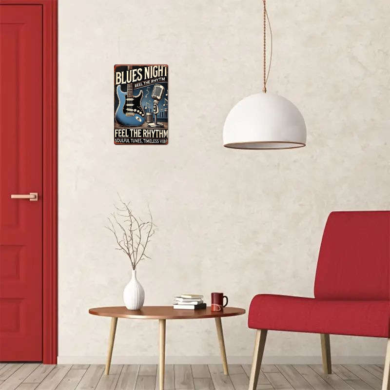 1pc Vintage Blues Night Feel the Rhythm Soulful Tunes Timeless Vibe Metal Wall Sign with Elec