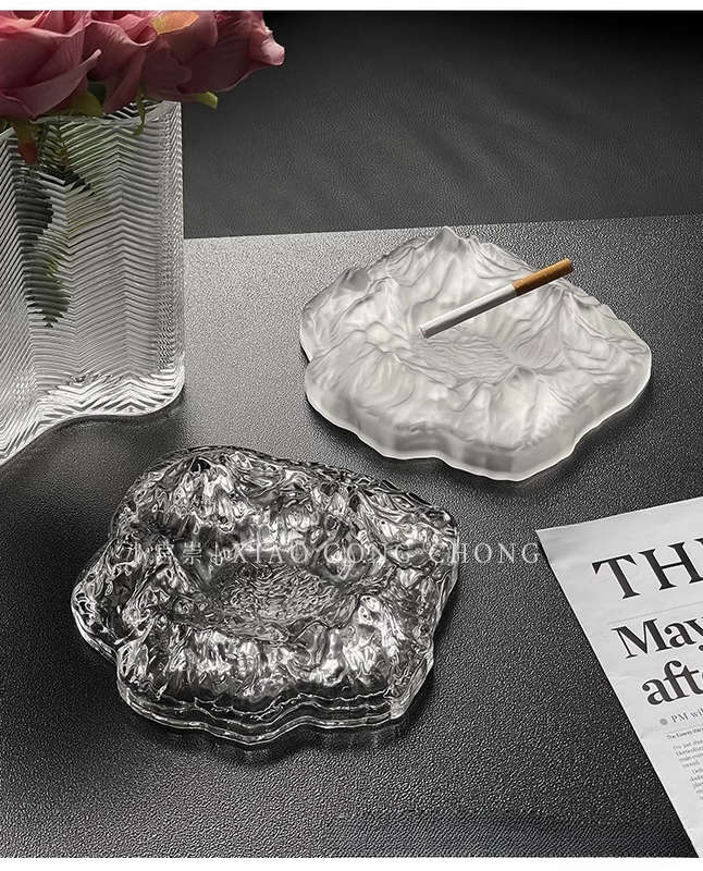 1pc Elegant Frosted Iceberg Glass Ashtray C Stylish Mountain Design for Home Decor Cigar and Cigar