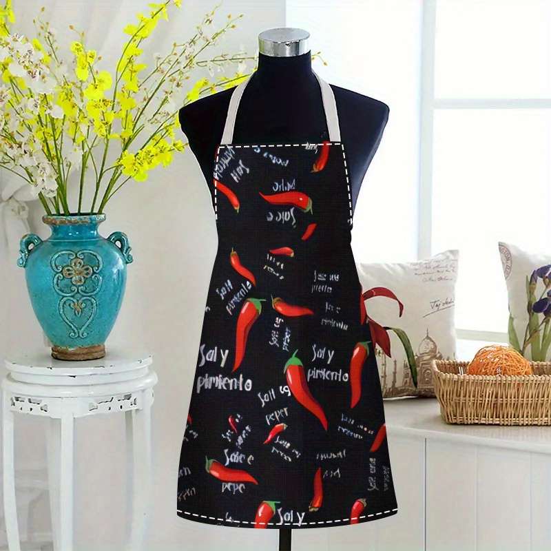 1pc Fun Chef Design Polyester Apron Durable Sleeveless Kitchen Cooking Cleaning Accessory