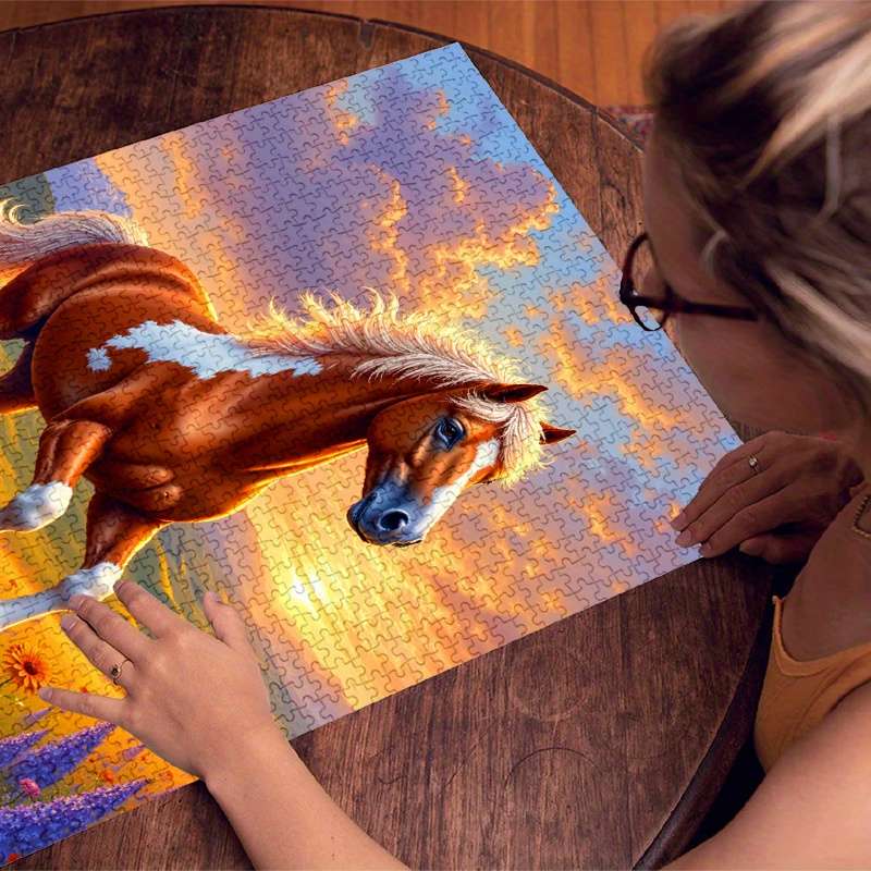 1000pcs Galloping Horse Sunset Jigsaw Puzzle for Adults Premium Anti-Scratch High