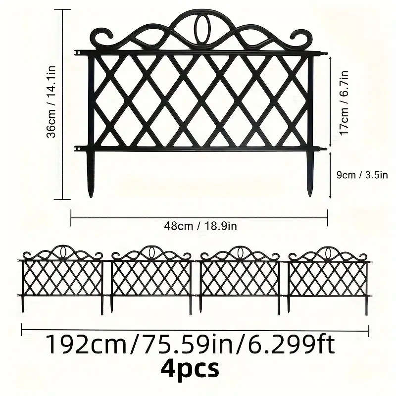 4 Pieces Durable Plastic Decorative Garden Border Fence