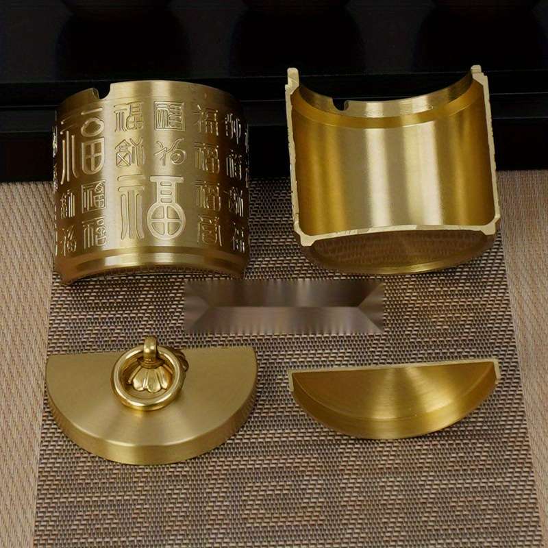 1pc Brass Ashtray with Lid Pure Copper Creative Design to Prevent Ash Flying And Smoke Odor