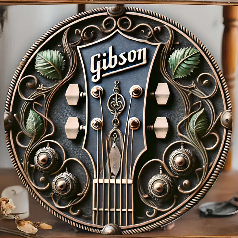 1pc Gibson Guitar Shaped Vintage Aluminum Sign 20.32x20.32 cm Wall Hanging Decorative Plaque Ide