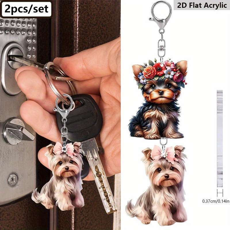 1pc 2D Flat  Adorable Yorkshire Acrylic Keychain Set  set Transparent Yorkshire Terrier Keyrin