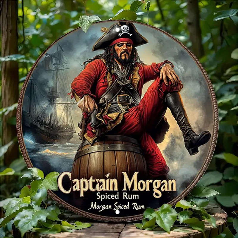 1pc Captain Morgan Spiced Rum Vintage Aluminum Sign Pirate Themed Wall Art 19.81x19.81cm Nautical De