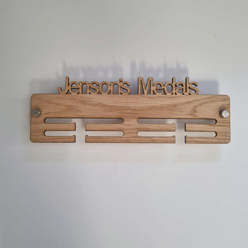 Personalized Medal Display HangerCustomizable Artificial Wood Wall Storage with Multiple Hooks fo