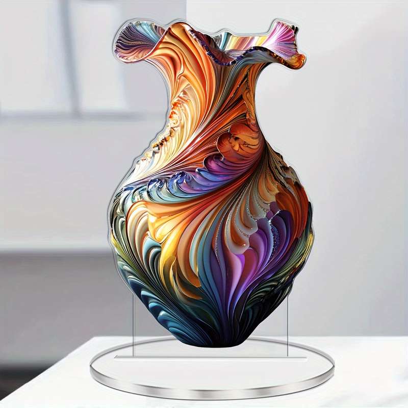 1pc 2D Flat  Elegant Acrylic Vase with Swirling Patterns 11.0cm x 18.03cm Multifunctional  Art