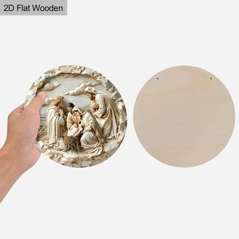 1pc Versatile Wooden Nativity Scene Pendant Contemporary Style Wall or Door Hanging Decor for Home O