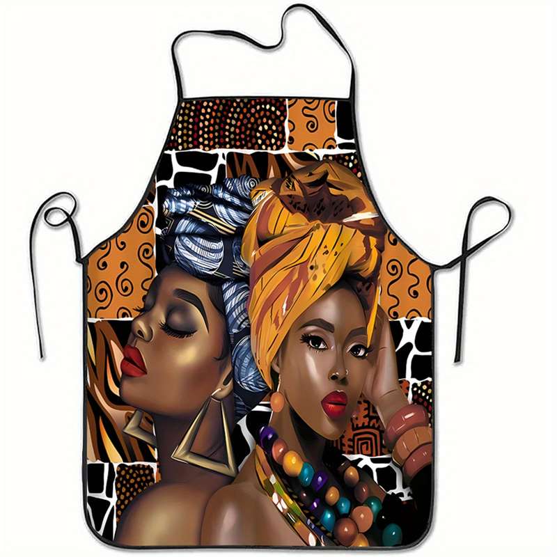 1pc African Queen Print Sleeveless Polyester Apron Woven Kitchen Home Baking Work Apron with A