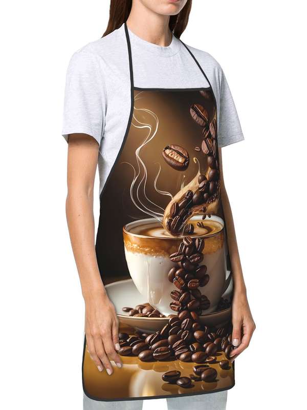 1pc Vintage-Inspired Coffee Bean Design Kitchen Apron 100% Polyester Hand-Washable Smooth Woven