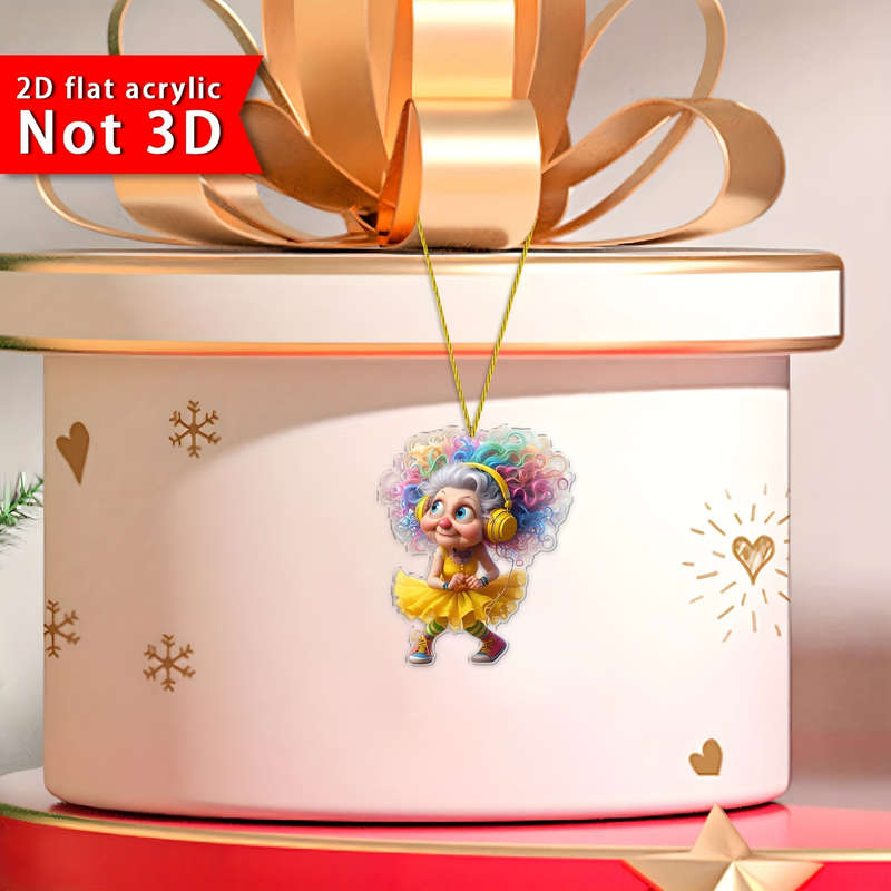 1pc 2D Flat    Acrylic Pendant Whimsical Bohemian Grandma Charm with Colorful Hair Headpho