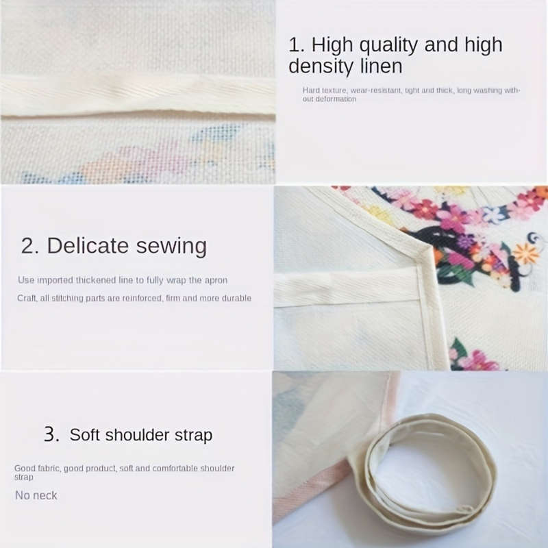 1pc Adult-Sized Linen Apron with Cute Cat in Pocket Design Sleeveless Blue Denim Kitchen Wear Ide