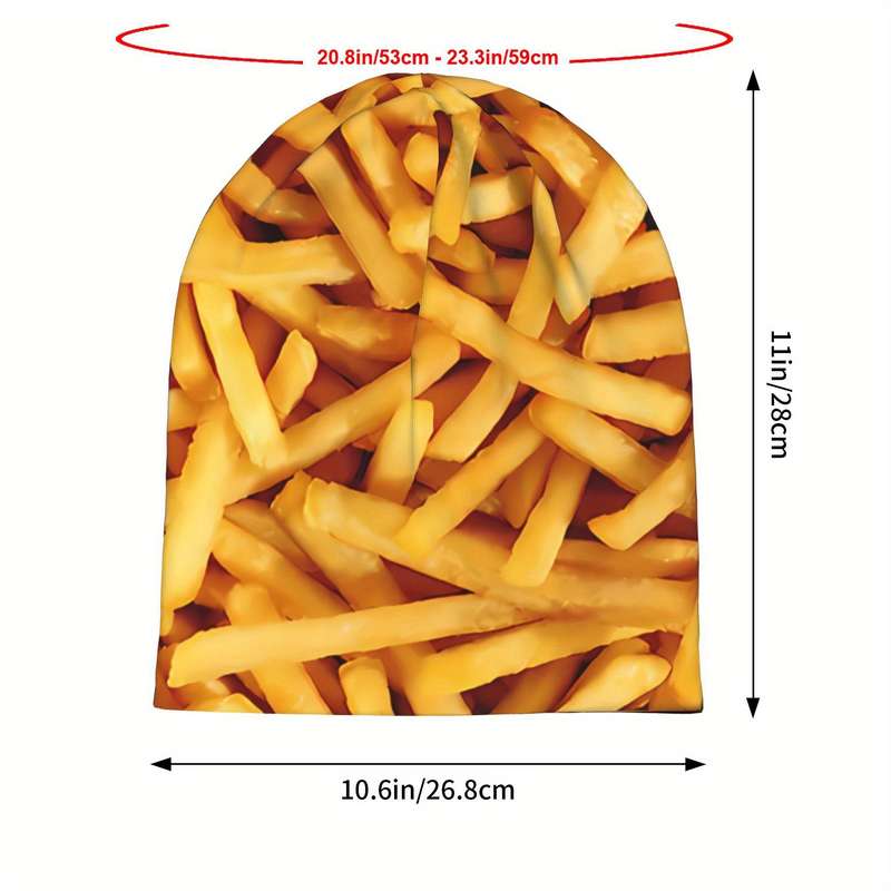 1pc BIIHUDU Men's French Fries Beanie Cap Funky Style Stretchy Polyester Knit Hat with Realistic