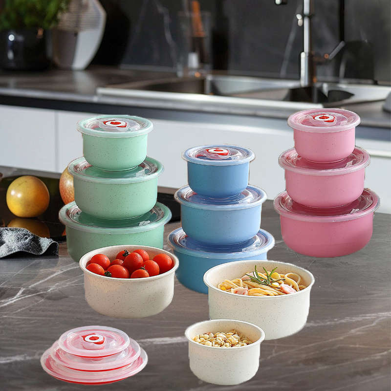 3pcs Set Large Capacity Plastic Food Storage Containers with Lids Transparent Round Fresh-Ke