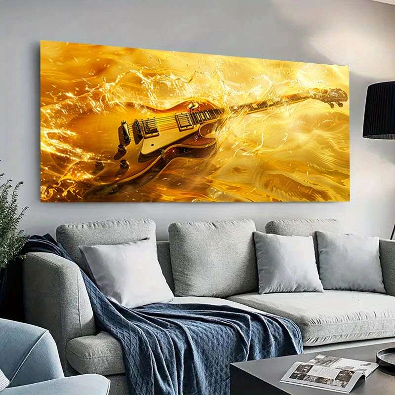 1pc  Vibrant Electric Guitar Flames Canvas Art 59.99cm x 119.99cm Frameless Modern Poster S