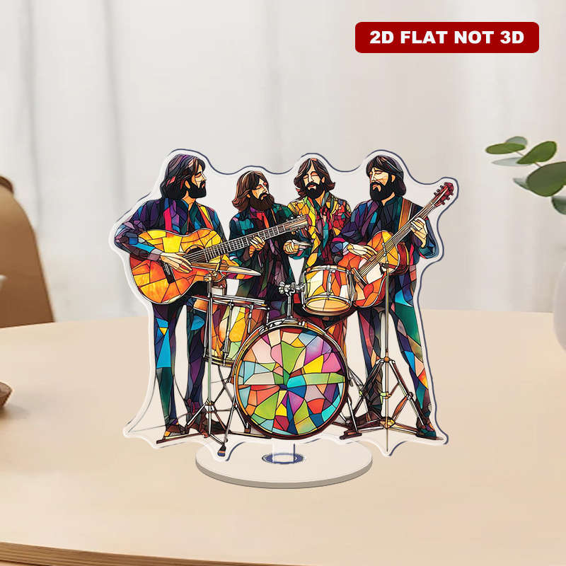 1pc 2D Flat  2D Rotating Acrylic Beatles Band Ornament with Stained Glass Design Featuring Jo