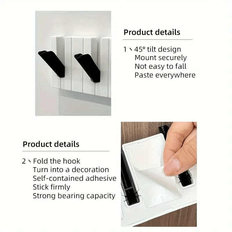 1pc Piano Keyboard Design Wall-Mounted Hook Rack Durable Plastic Easy Installation Multi-Function